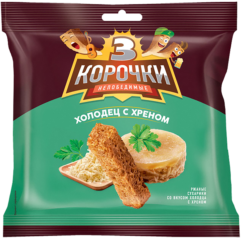 Сухарики ржаные ТРИ КОРОЧКИ Холодец с хреном  - передать осужденному в СИЗО, ИК, КП, ЛИУ, Тюрьмы